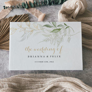 金ゴールドグリーンリーフ結婚ズゲストブック ゲストブック