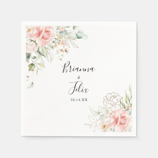 金ゴールドグリーンリーフ結婚フローラのナプキン スタンダードカクテルナプキン (正面)