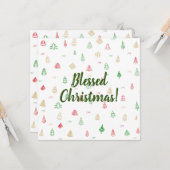 金ゴールドグリーンレッドクリスマスツリーパターン カード (正面/裏面インサイチュ)