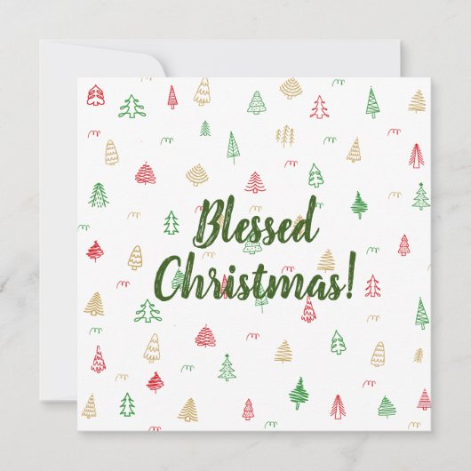 金ゴールドグリーンレッドクリスマスツリーパターン カード (正面)