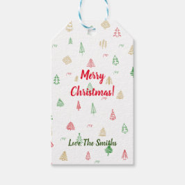 金ゴールドグリーンレッドクリスマスツリーパターン ギフトタグ