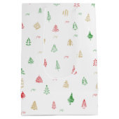 金ゴールドグリーンレッドクリスマスツリーパターン ミディアムペーパーバッグ (裏面)