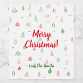 金ゴールドグリーンレッドクリスマスツリーパターン ワインラベル (シングルラベル)