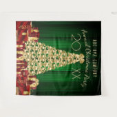 金ゴールドグリーンレッドクリスマスツリーホリデーバック タペストリー (正面(横))