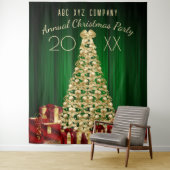 金ゴールドグリーンレッドクリスマスツリーホリデーバック タペストリー (インサイチュ)