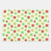 金ゴールドグリーンレッドグリッタースノーフレークスクリスマス ラッピングペーパーシート (正面3)