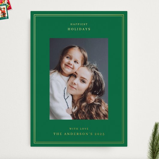 金ゴールドグリーンレッドホワイトフレームフォトクリスマス 箔シーズンカード