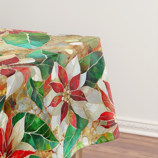 金ゴールドグリーンレッドポインセチア テーブルクロス (インサイチュ)