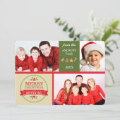 金ゴールドグリーンレトロイメージ写真テンプレートクリスマス シーズンカード (スタンド正面)