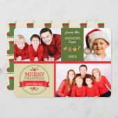 金ゴールドグリーンレトロイメージ写真テンプレートクリスマス シーズンカード (正面/裏面)