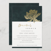 金ゴールドグリーンロータスフローラブライダルシャワー招待状 サンキューカード (正面/裏面)