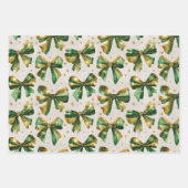 金ゴールドグリーンヴィンテージ弓クリスマス ラッピングペーパーシート (正面)