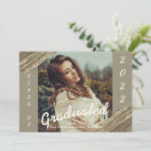 金ゴールドグリーン卒業の写真卒業発表 招待状 (スタンド正面)