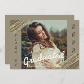 金ゴールドグリーン卒業の写真卒業発表 招待状 (正面/裏面)