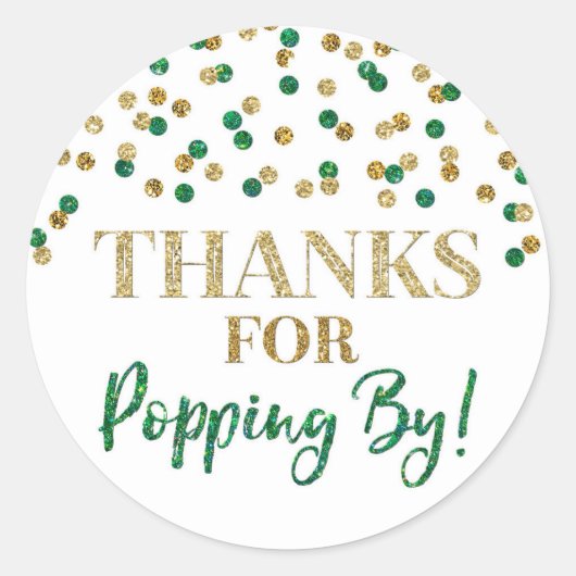 金ゴールドグリーン感謝してい紙吹雪 ラウンドシール (正面)