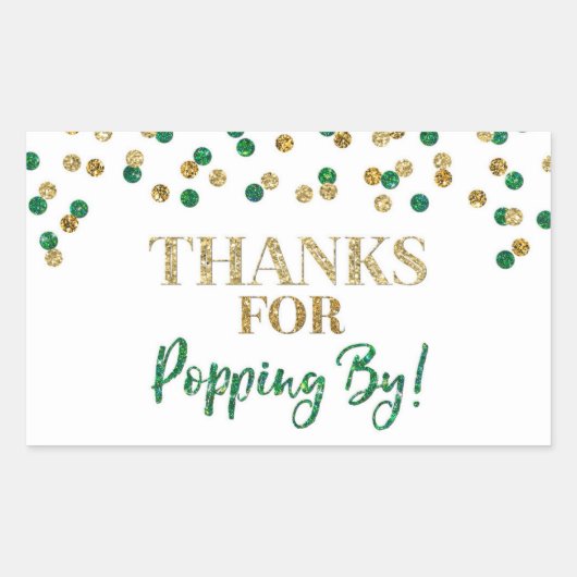 金ゴールドグリーン感謝してい紙吹雪 長方形シール (正面)