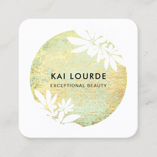 金ゴールドグリーン抽象芸術サークルスクウェア名刺 スクエア名刺 (正面)