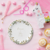 金ゴールドグリーン秋の結婚式ケーキ紙プレート ペーパープレート (パーティー)