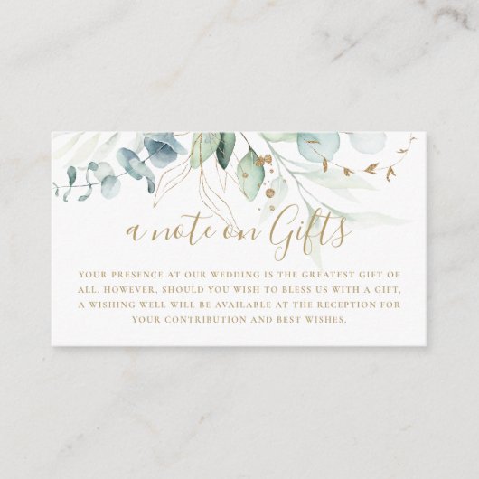 金ゴールドグリーン結婚ユーカリの願い井戸 エンクロージャーカード (正面)