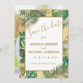 金ゴールドグリーン葉トロピカルトロピカル投資を保存 招待状 (正面/裏面)