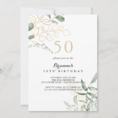 金ゴールドグリーン葉50th誕生日パーティー 招待状 (正面)