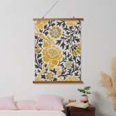 金ゴールドグレイウィリアム・モリスフローラ 吊り下げ型タペストリー (寝室)