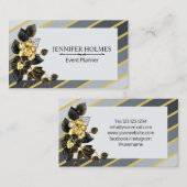 金ゴールドグレイストライプズゴールデンブラックオーキッドフローラ 名刺 (正面/裏面)