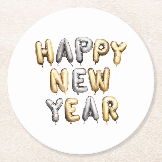 金ゴールドグレイ新年 ラウンドペーパーコースター (正面)