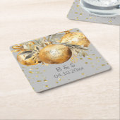 金ゴールドグレイ結婚クリスマス スクエアペーパーコースター (アングル)