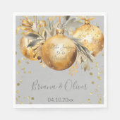 金ゴールドグレイ結婚クリスマス スタンダードランチョンナプキン (正面)