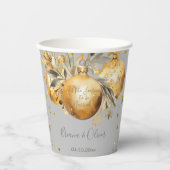 金ゴールドグレイ結婚クリスマス 紙コップ (正面)