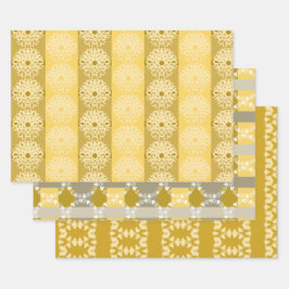 金ゴールドグレーとクリーパターン（の模様が）あるム ラッピングペーパーシート