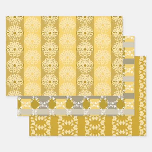 金ゴールドグレーとクリーパターン（の模様が）あるム ラッピングペーパーシート (セット)