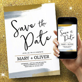 金ゴールドグレーのミニマルモダンリスト抽象芸術は日付を保存 招待状