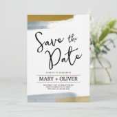 金ゴールドグレーのミニマルモダンリスト抽象芸術は日付を保存 招待状 (スタンド正面)