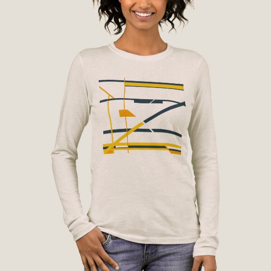 金ゴールドグレーオレンジ幾何学的抽象芸術MCMルック トライブレンドTシャツ (正面)