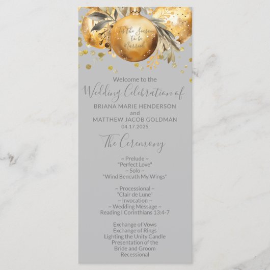 金ゴールドグレークリスマス結婚式 プログラム (正面)