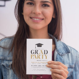 金ゴールドグレーグラードパーティーレトロタイポグラフィオンホワイト 招待状