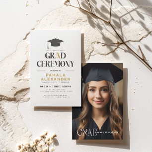 金ゴールドグレーグラードパーティーレトロタイポグラフィオン白Inv 招待状