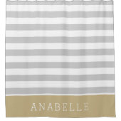 金ゴールドグレーストライプモノグラム |編集可能な色 シャワーカーテン (正面)