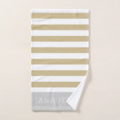 金ゴールドグレーストライプモノグラム |編集可能な色 バスタオルセット (ハンドタオル)