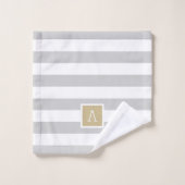 金ゴールドグレーストライプモノグラム |編集可能な色 バスタオルセット (ウォッシュタオル)