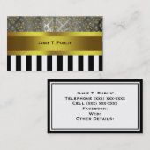 金ゴールドグレーダマスク、白黒ストライプ金ゴールドリボン 名刺 (正面/裏面)