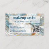 金ゴールドグレーティール（緑がかった色）ブルーホワイトマーブルアートパターン 名刺 (裏面)