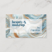 金ゴールドグレーティール（緑がかった色）ブルーホワイトマーブルアートパターン 名刺 (正面)