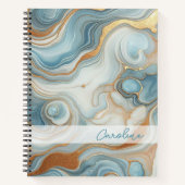 金ゴールドグレーティール(緑がかった色)ブルーマーブルアートパターン ノートブック (正面)