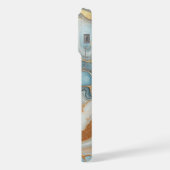金ゴールドグレーティール(緑がかった色)ライトブルー大理石アートパターン iPhoneケース (左側面)