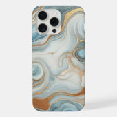 金ゴールドグレーティール(緑がかった色)ライトブルー大理石アートパターン iPhoneケース (裏面)