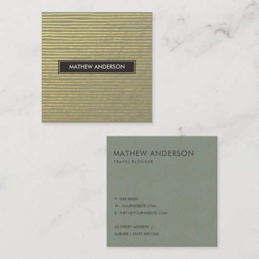 金ゴールドグレーフェイクスケッチ芸術的線パターン スクエア名刺 (正面/裏面)