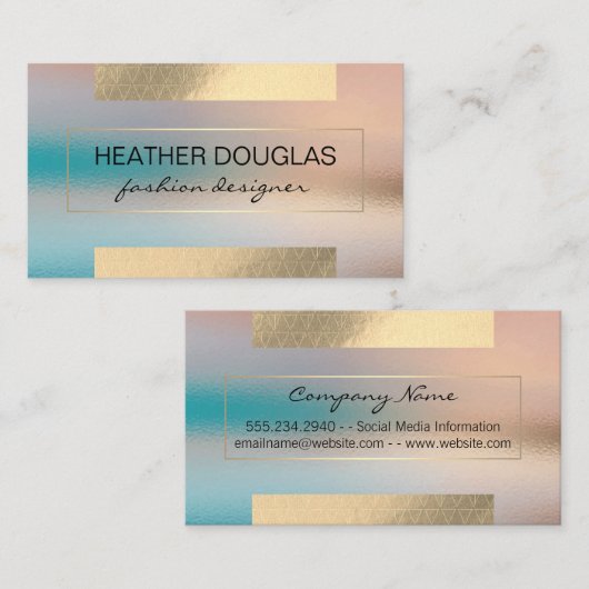 金ゴールドグレーフォイルの輝き |ガラスの背景 名刺 (正面/裏面)